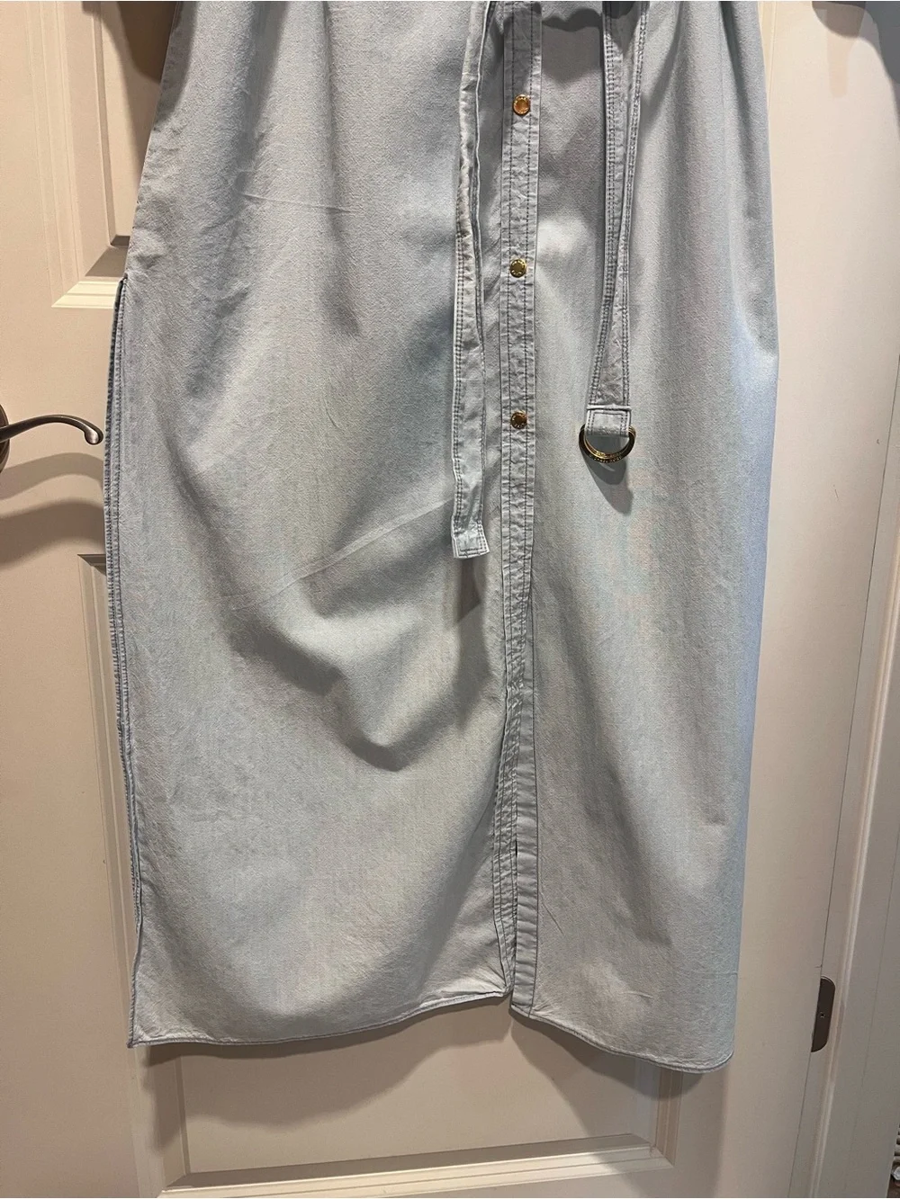 Michael Kors Light Blue denim Button-Front Maxi Dress with Waist belt